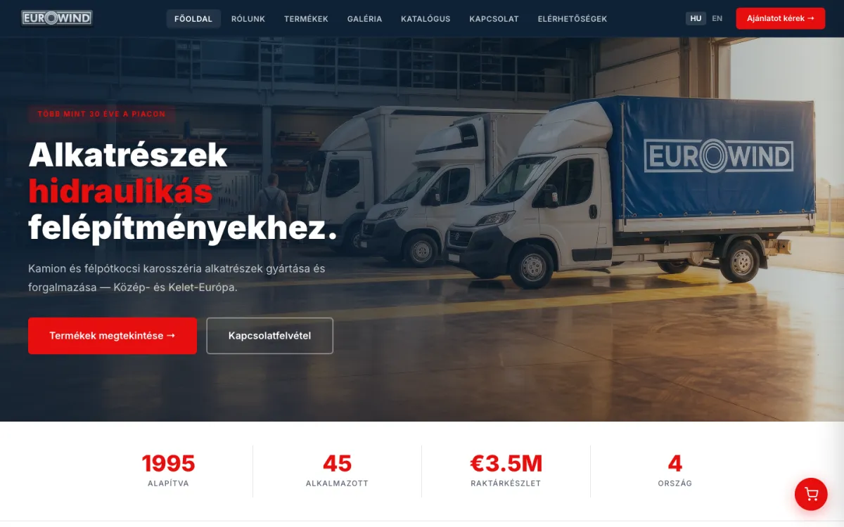 Az Eurowind Kft. új weboldalának terve